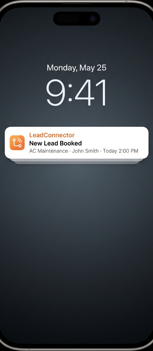 LeadConnector booking notification on the lock screen
